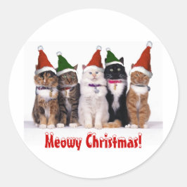 "Meowy Kerstmis!" Katten in Petten Ronde Sticker