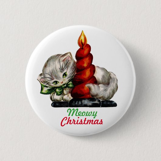 "Meowy Kerstmis" Kitten Button (Voorkant)
