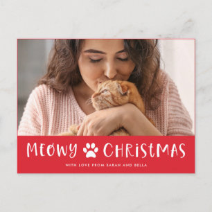 Meowy Kerstmis met foto Funny Cat Kerstmis Feestdagenkaart