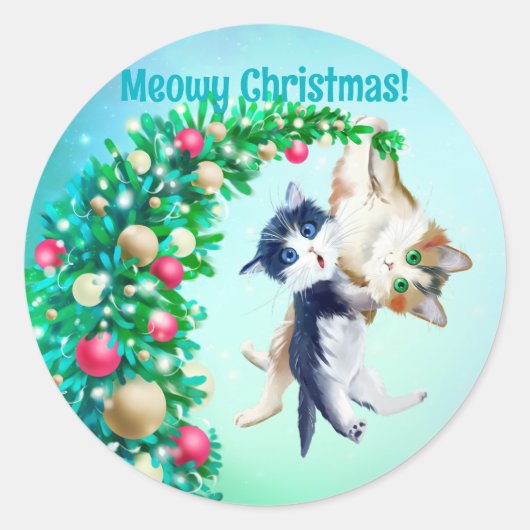 Meowy Kerstmis Ronde Sticker (Voorkant)