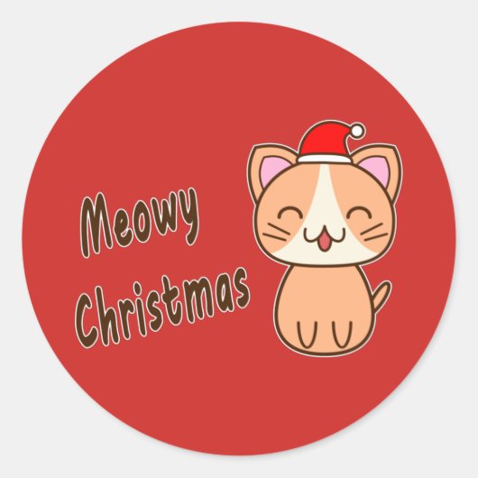 Meowy Kerstmis Ronde Sticker (Voorkant)