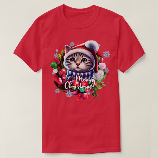Meowy Kerstmis T-shirt (Design voorkant)