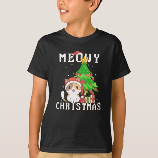 Meowy Kerstmis T-shirt (Voorkant)
