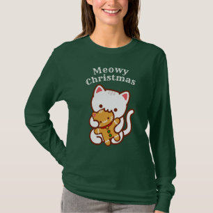 Meowy Kerstmis T-Shirt: Hungry Cat Gingerbrood T-shirt