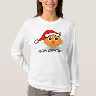 Meowy Kerstmis, T-shirt met kat, lange mouwen