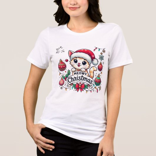 meowy kerstmis Tri-Blend shirt (Voorkant)