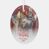 Meowy Kerstmis twee afbeeldingen leuke kattenliefh Glas Ornament (Voorkant links)