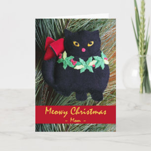 Meowy Kerstmis voor Ornament met zwarte moederkat Feestdagen Kaart