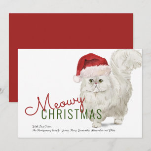 Meowy Kerstmis White Persian Cat Waterverf Feestdagenkaart