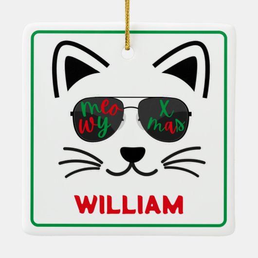 Meowy Kerstmis - Zonnebrillen Kitty Cat White Keramisch Ornament (Achterkant)