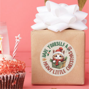 Meowy kleine kerst kawaii Sinaasappel kat Ronde Sticker