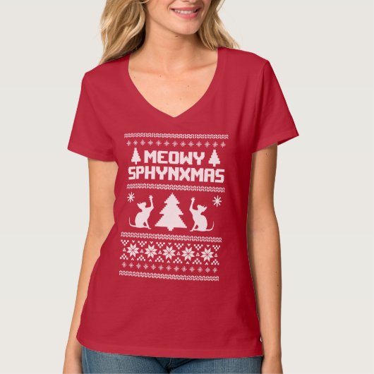 Meowy Sphynxmas T-shirt (Voorkant)