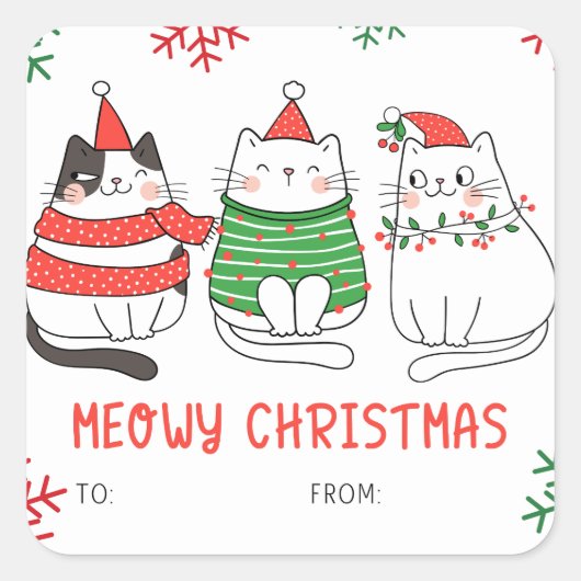 Meowy Sticker Chat de Noël Étiquettes cadeaux (Devant)