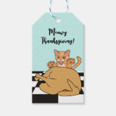 Meowy Thanksgiving Funny Cat Turkije Cartoon Cadeaulabel (Voorkant)