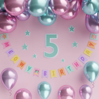 Meowy Verjaardag Schattigee regenboogkatten Vlaggetjes