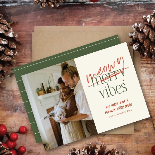 Meowy Vibes Joyeux Carte photo plat de Noël