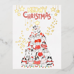 Meowy Xmas Funny Chats Christmas Tree Foil Carte p