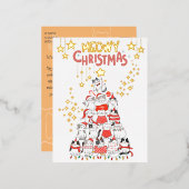 Meowy Xmas Funny Chats Christmas Tree Foil Carte p (Recto/Verso)