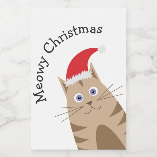Meowy Xmas grappige kat draagt santa hat Wijn Etiket (Enkel label)