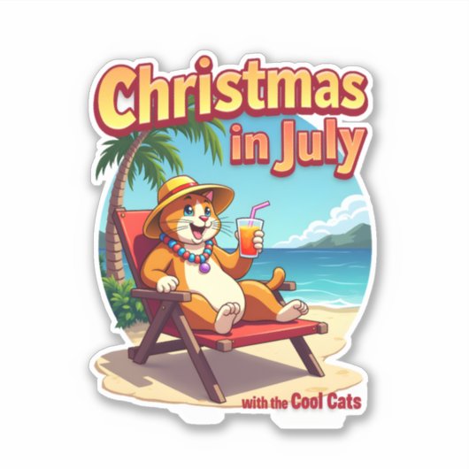 Meowy Xmas Summer Christmas In July Chillin Cool C Sticker (Voorkant)