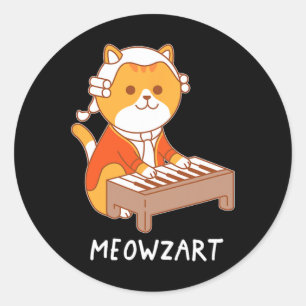 Meowzart Cat Pun Clical Muziek Piano Funny Ronde Sticker