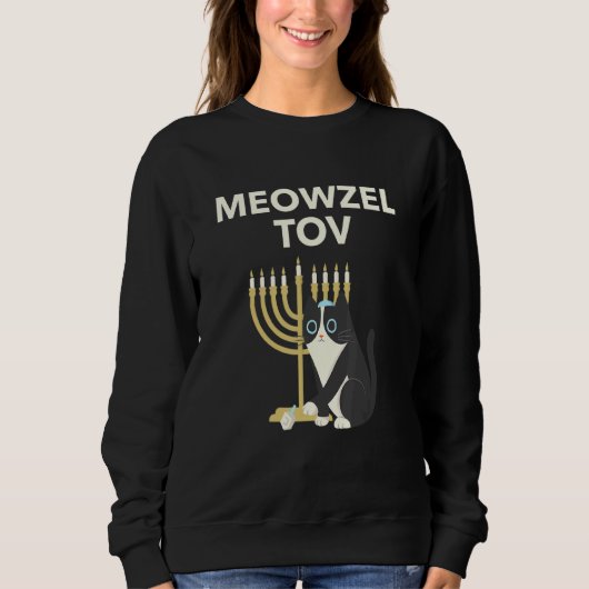 Meowzel Tov Black Cat Mazel Tov Menorah Chanoeka Trui (Voorkant)