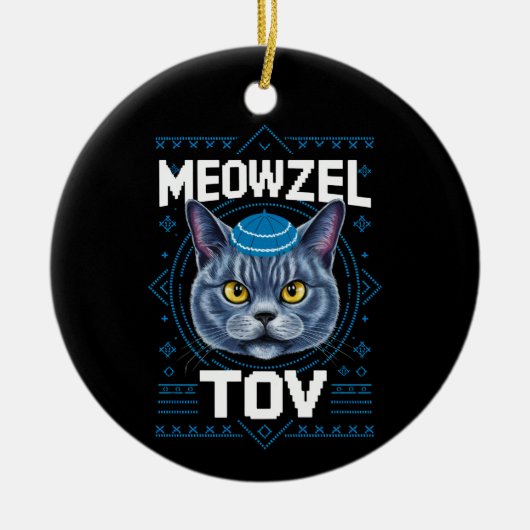 Meowzel Tov Chanoeka Joodse kattenvakantie Keramisch Ornament (Voorkant)