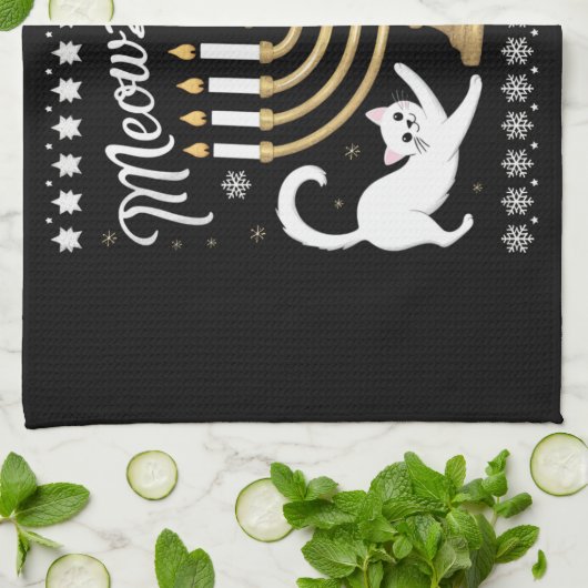 Meowzel Tov Funny Chanukah Hanukkah Ugly Sweater Theedoek (Gevouwen)