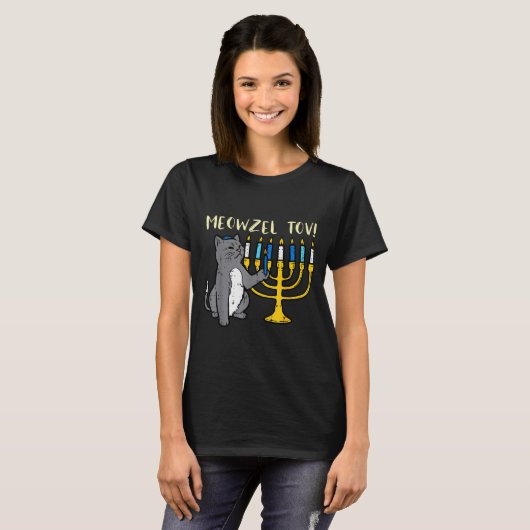 Meowzel Tov Jewish Cat Funny Hanukkah Chanukah Pjs T-shirt (Voorkant volledig)