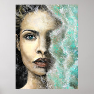 Mer de souvenirs Poster Peinture Art Femme Visage