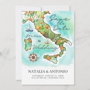 Mer d'Italie   Mariage Carte aquarelle