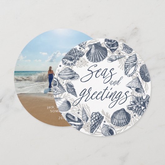 Mer et salutations | Carte photo de coquillages na (Devant / Derrière)