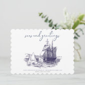 Mer et salutations Nautique Mini carte de Noël (Debout devant)