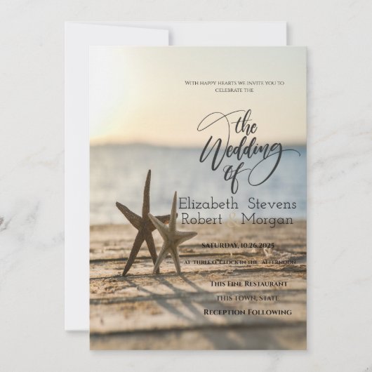 Mer étoiles Sand Beach Wedding Invitation (Devant)