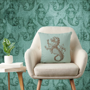Mer-Lion Zee Legend op Seafoam Sage Green Kussen