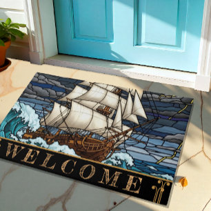 Mer orageuse, tapis de bateau, dramatique, nautiqu