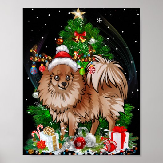 Meranian Christmas Tree Light Pajama Dog Xmas T Sh Poster (Voorkant)