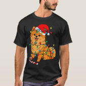 Meranian Dog Christmas Lights Santa Xmas Pet Dog L T-shirt (Voorkant)