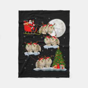 Meranian hond Kerstman slee vliegend grappig magis Fleece Deken
