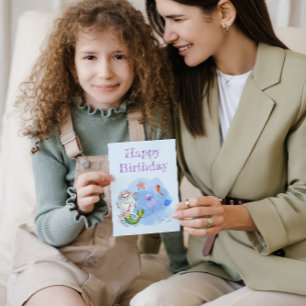 Mercat light Fat bleu sirène de chat Carte d'anniv