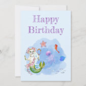 Mercat light Fat bleu sirène de chat Carte d'anniv (Devant)