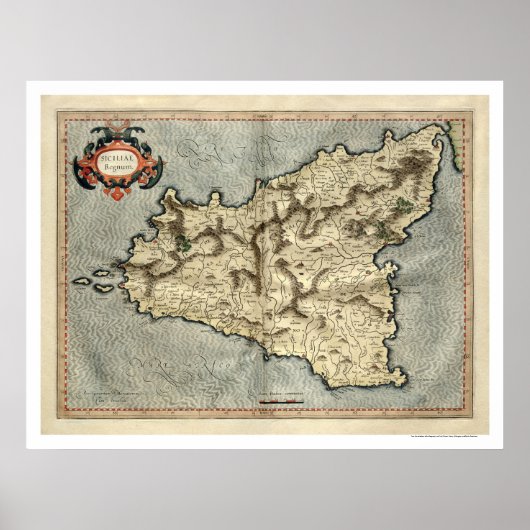 Mercator Sicily Early Map 1595 Poster (Voorkant)