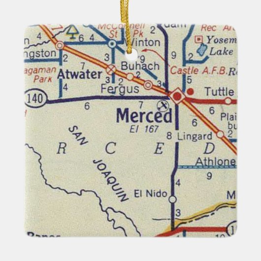 Merced CA Map Keramisch Ornament (Voorkant)