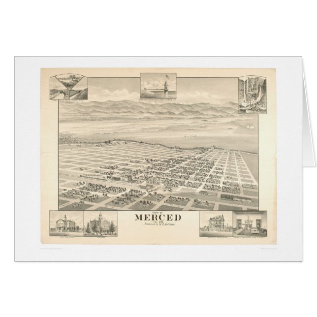 Merced, CA. Panoramische kaart 1888 (1062A) (Voorkant Horizontaal)