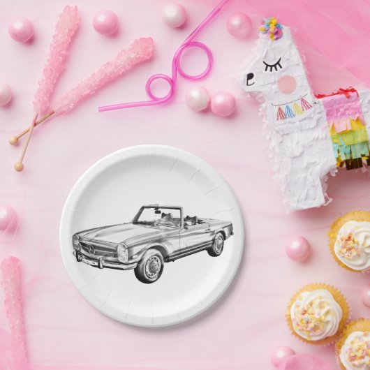 Mercedes Benz 280 SL Converteerbare Car Illustrati Papieren Bordje (Feest)