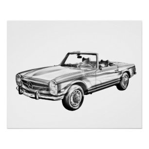 Mercedes Benz 280 SL Converteerbare Car Illustrati Perfect Poster