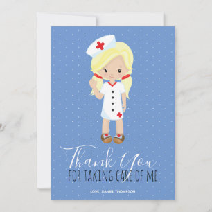 Merci à la infirmière blonde à pois blancs