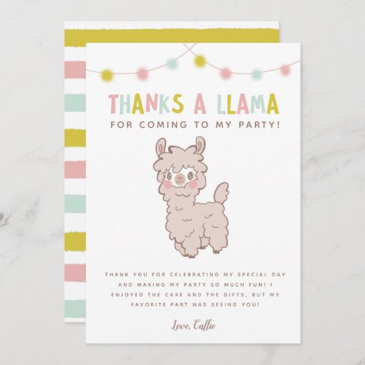 Merci À La Llama Cute Anniversaire de enfant Party (Devant / Derrière)