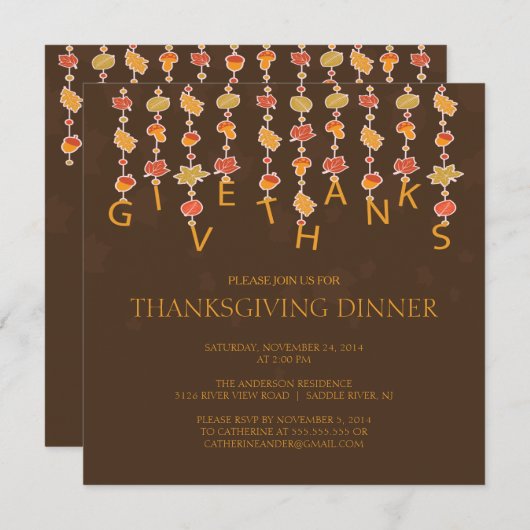 Merci à Thanksgiving Dîner Invitation (Devant / Derrière)