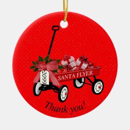 "Merci !" Année Red Wagon Noël Ornement (Devant)